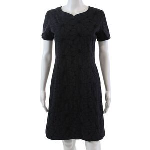 Courreges Womens Floral Print Short Sleeves Dress Navy Blue Black Size Small